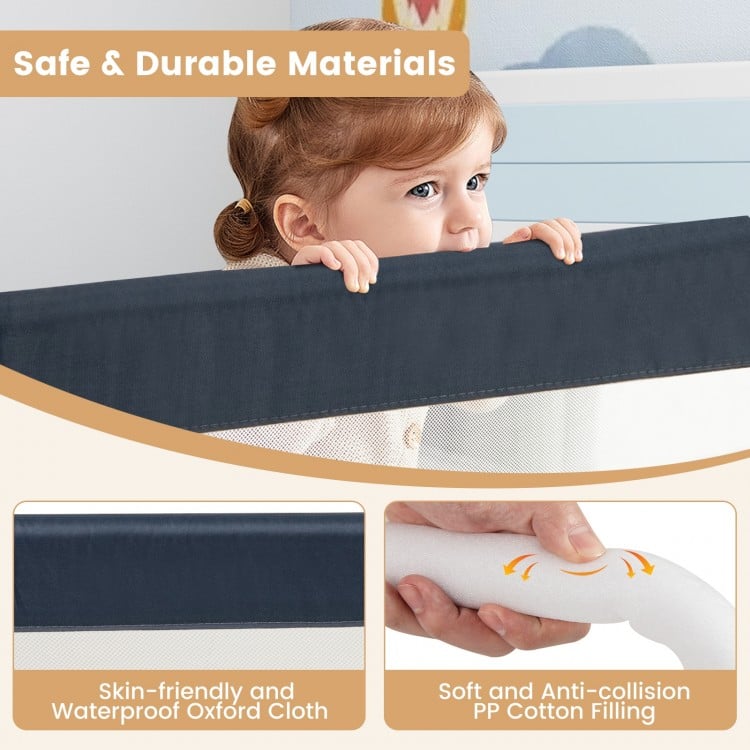 71-Inch Foldable Bed Rail Swing Down Baby Bed Guard Rail with Adjustable Safety Strap-Blue