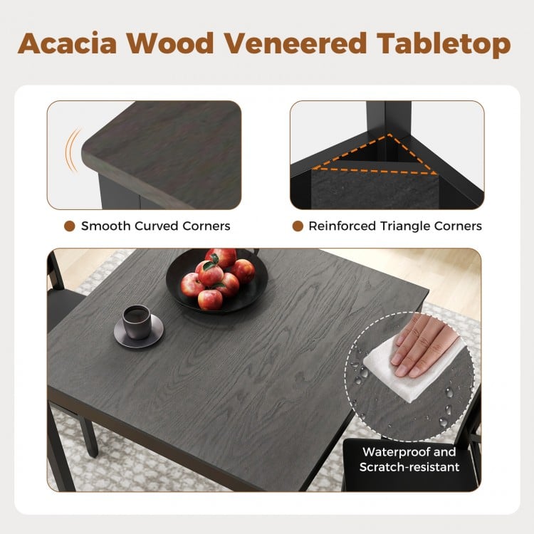 3-Piece Dining Table Set Wooden Square Kitchen Table for 2 People-Gray