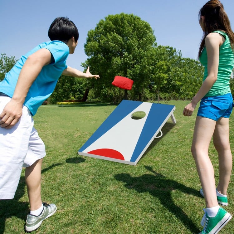 3 x 2FT Cornhole Board Set Portable Cornhole Board with Foldable Legs and Side Handle-Blue