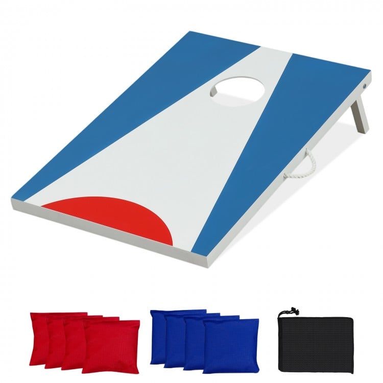3 x 2FT Cornhole Board Set Portable Cornhole Board with Foldable Legs and Side Handle-Blue