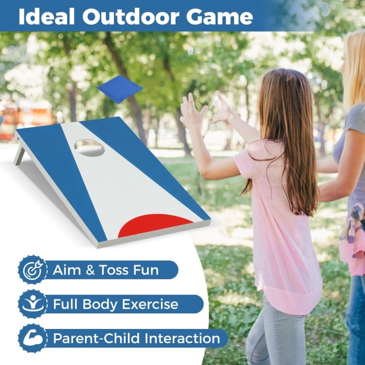 3 x 2FT Cornhole Board Set Portable Cornhole Board with Foldable Legs and Side Handle-Blue