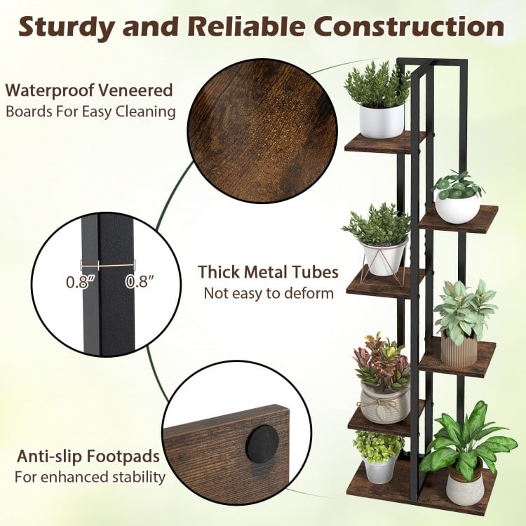 3 Pieces Tall Wood Plant Stand Set 4+5+6-Tier Indoor Flower Stands-Rustic Brown