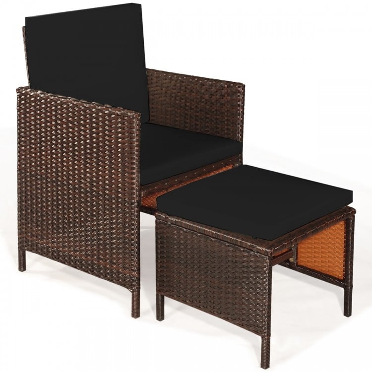 9 Pieces Patio Rattan Dining Cushioned Chairs Set-Black