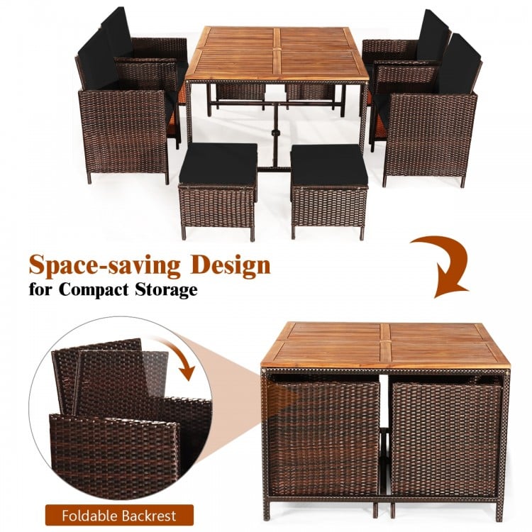 9 Pieces Patio Rattan Dining Cushioned Chairs Set-Black