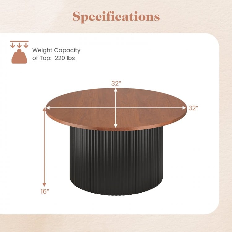 Round Coffee Table with Solid Wood Frame and Wooden Top-Walnut