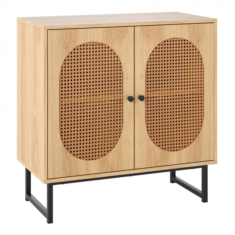 Buffet Cabinet Rattan Storage Cabinet with 2 Doors and Adjustable Shelf-Natural