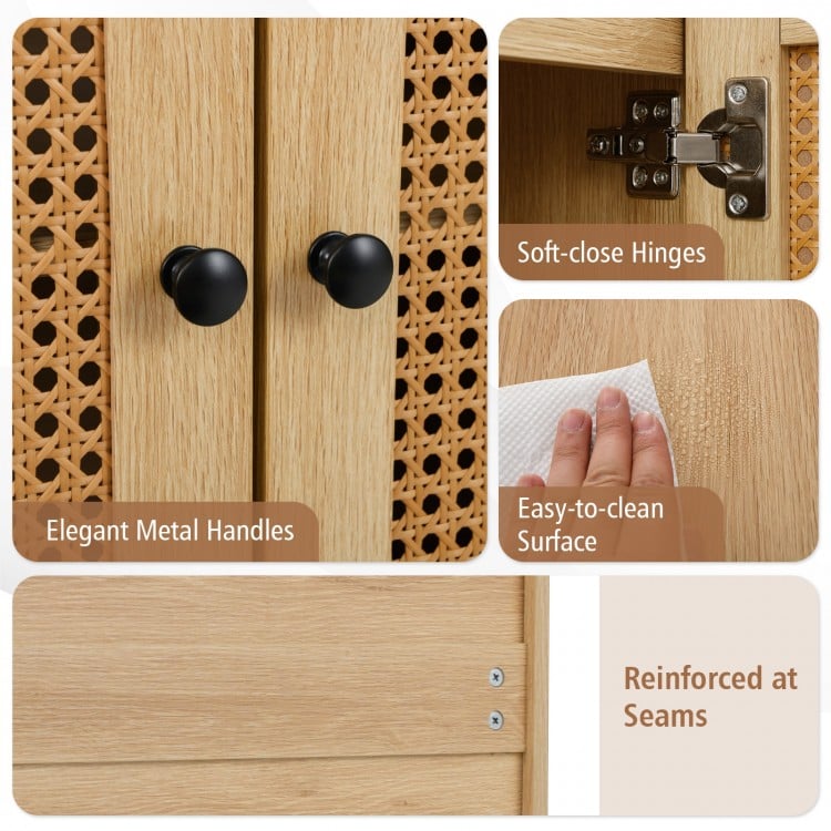 Buffet Cabinet Rattan Storage Cabinet with 2 Doors and Adjustable Shelf-Natural
