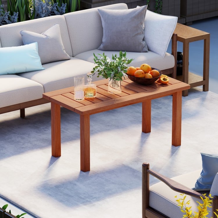Patio Coffee Table with Slatted Tabletop for Deck Poolside