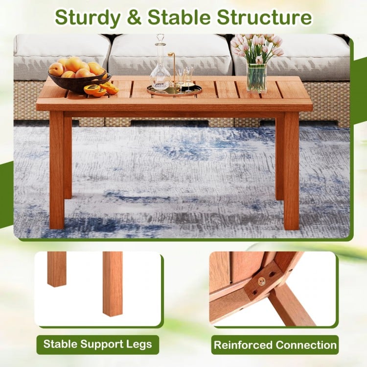 Patio Coffee Table with Slatted Tabletop for Deck Poolside