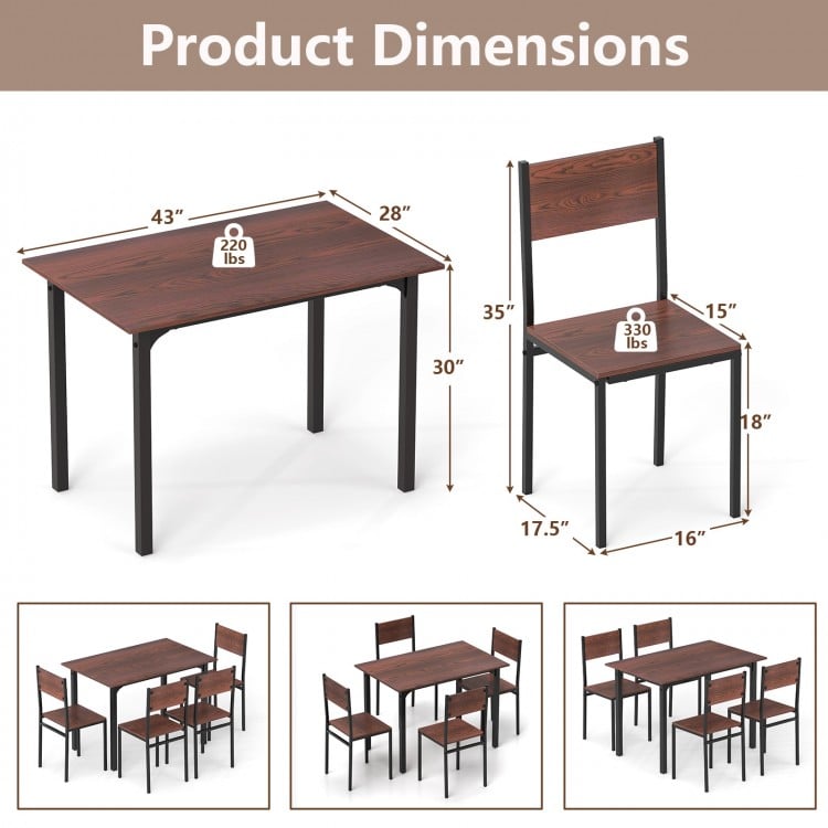 5 Piece Dining Table Set Industrial Style Kitchen Table and Chairs for 4-Walnut