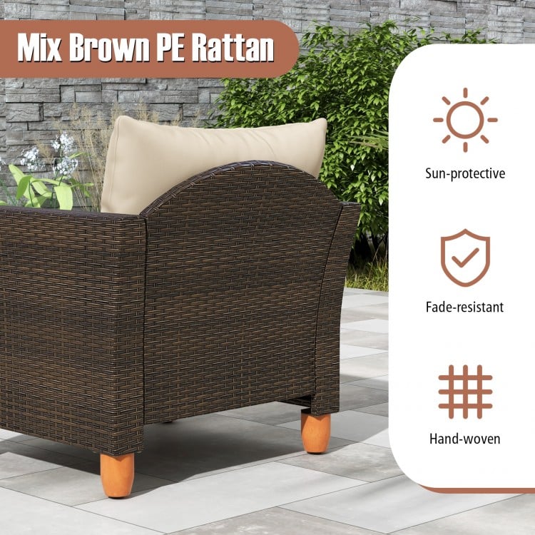 3 Pieces Patio PE Wicker Furniture Set with Cushions and Acacia Wood Storage Coffee Table-Beige