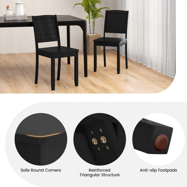 Wood Dining Chair Set of 2 Armless Kitchen Chairs with Rubber Wood Legs-Black
