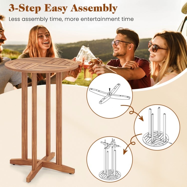 39 Inch Outdoor Acacia Wood Bar Table with Slatted Table Top