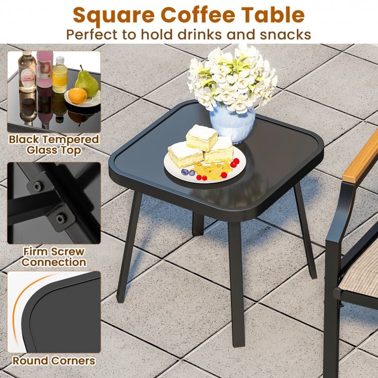 3 Piece Outdoor Chair Set with Breathable Fabric Seat and Armrests-Brown