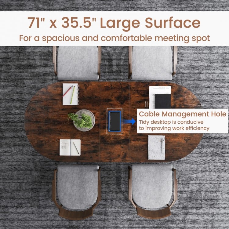 71 Inches Executive Table Oval Home Office Table with Cable Management Hole-Rustic Brown