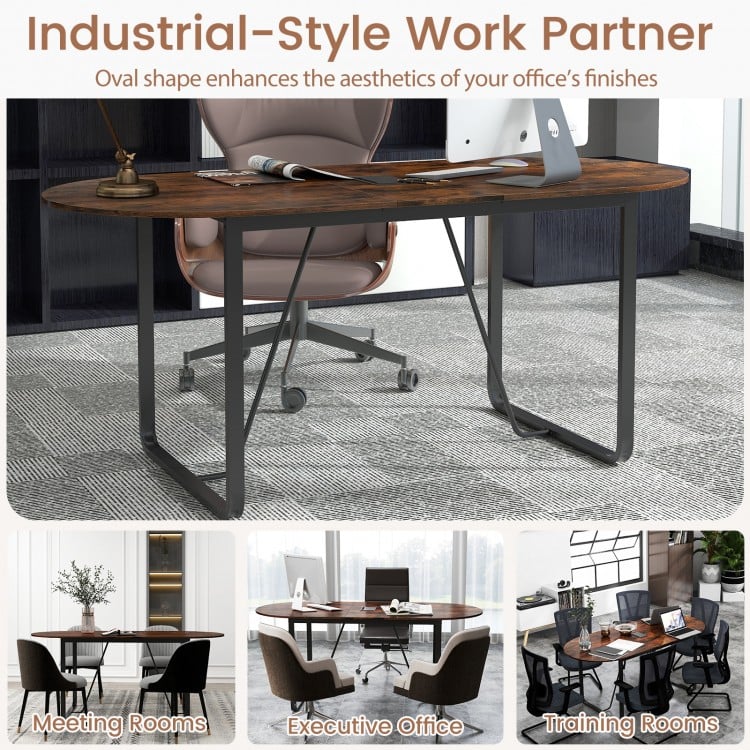 71 Inches Executive Table Oval Home Office Table with Cable Management Hole-Rustic Brown