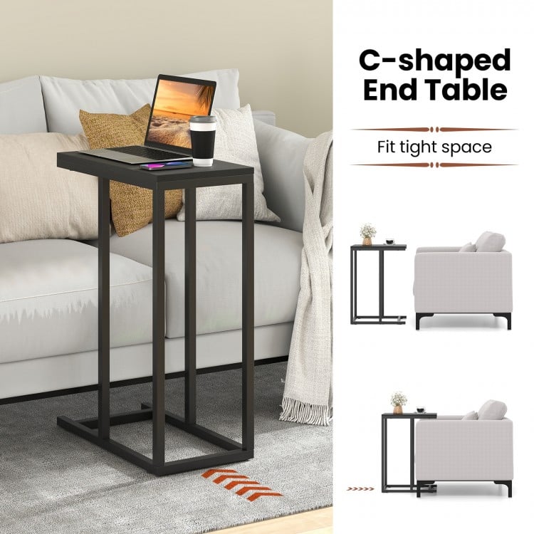 C-shaped Side Table with Heavy-duty Metal Frame-Black