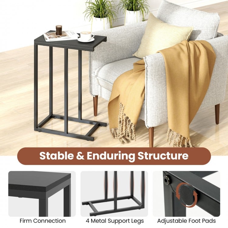 C-shaped Side Table with Heavy-duty Metal Frame-Black