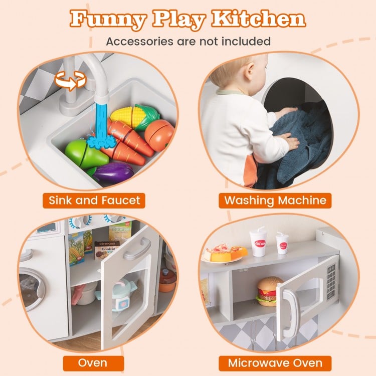 Pretend Play Kitchen for Kids Aged 3+ with Real Sounds and Lights-White