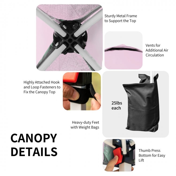 6.6 x 6.6 Feet Outdoor Pop-up Canopy Tent with Roller Bag-Pink