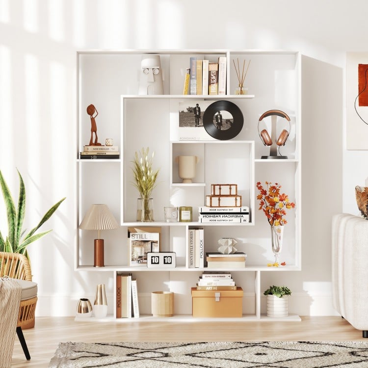 7-Tier Bookshelf Open Display Shelf Rack for Home Office-White