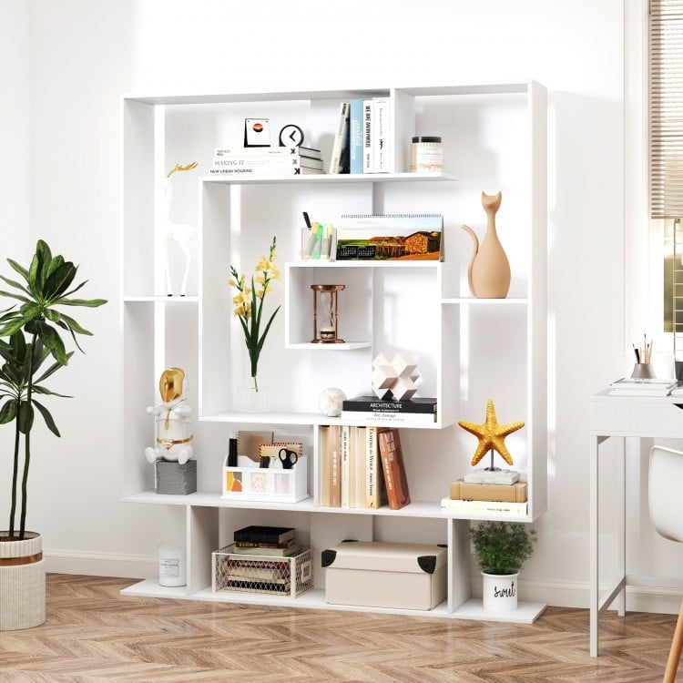 7-Tier Bookshelf Open Display Shelf Rack for Home Office-White