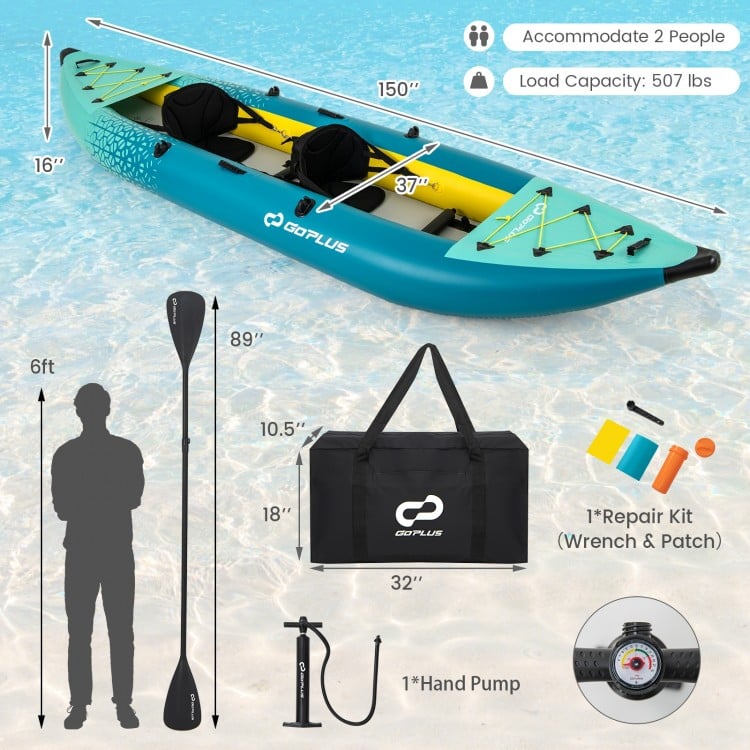 Inflatable 2-person Kayak Set with Aluminium Oars and Repair Kit