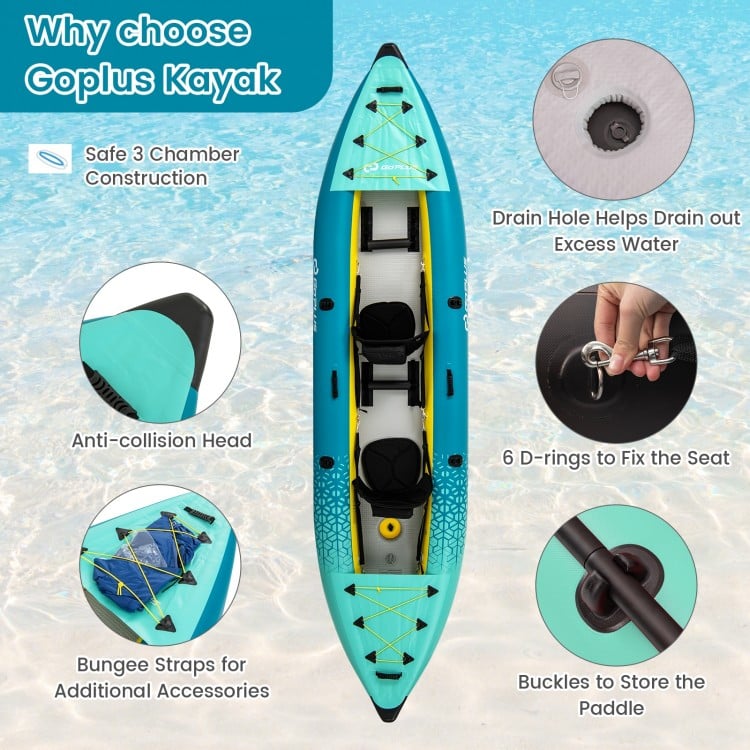 Inflatable 2-person Kayak Set with Aluminium Oars and Repair Kit