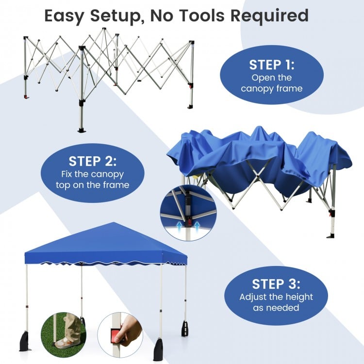 Foldable 10 X 10 Feet Pop up Canopy Tent with Wheeled Bag-Blue