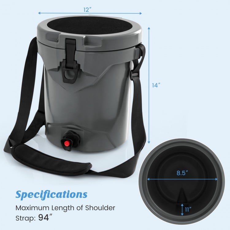 10 QT Drink Cooler Insulated Ice Chest with Spigot Flat Seat Lid and Adjustable Strap