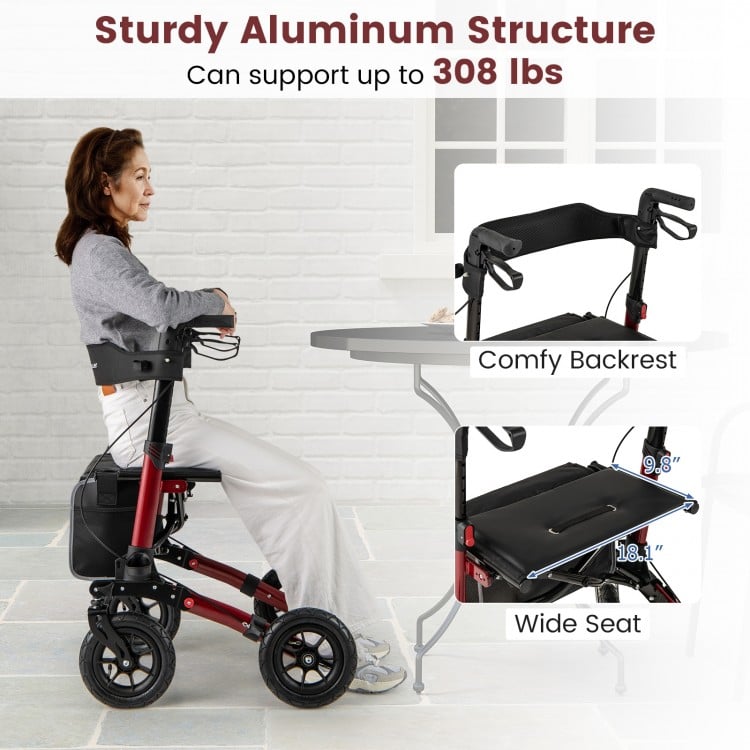 Folding Rollator Walker for Seniors with Seat for All Terrain-Red