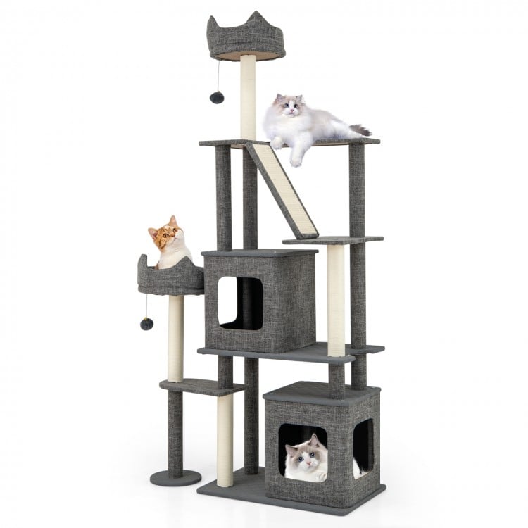 71 Inch Tall Cat Tree Multi-Level Large Cat Tower with Scratching Posts-Grey