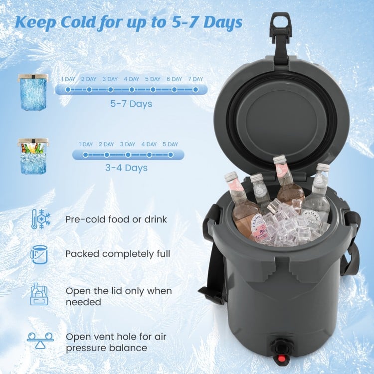 10 QT Drink Cooler Insulated Ice Chest with Spigot Flat Seat Lid and Adjustable Strap