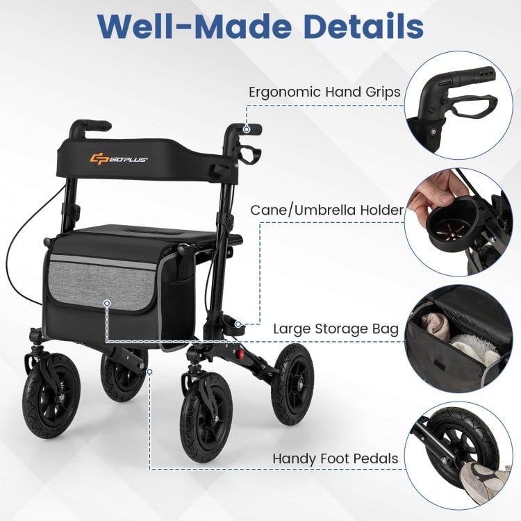 Folding Rollator Walker for Seniors with Seat for All Terrain-Black