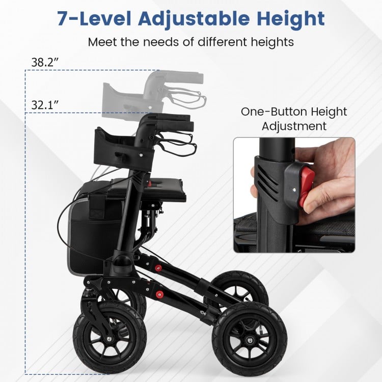 Folding Rollator Walker for Seniors with Seat for All Terrain-Black