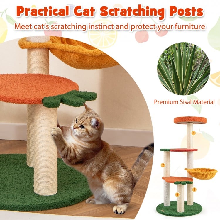 Multi-level Cat Tree Pet Activity Center with Fruit-shaped Platforms-Red and Orange