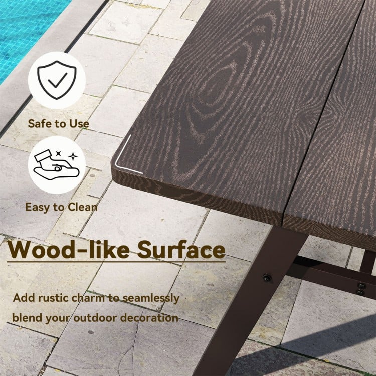 Outdoor Dining Tale for 6 with 1.93 Inch Umbrella Hole for Garden-Dark Brown