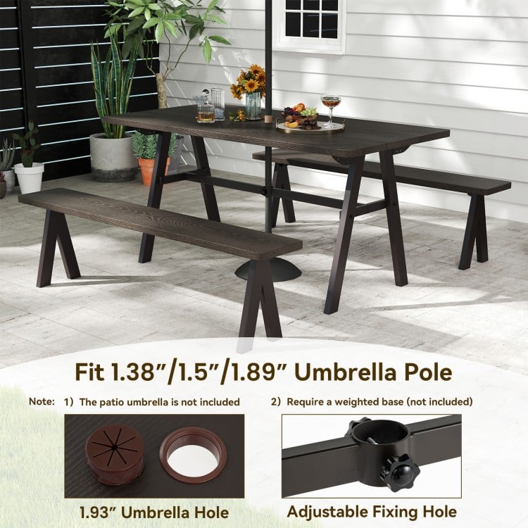 Outdoor Dining Tale for 6 with 1.93 Inch Umbrella Hole for Garden-Dark Brown