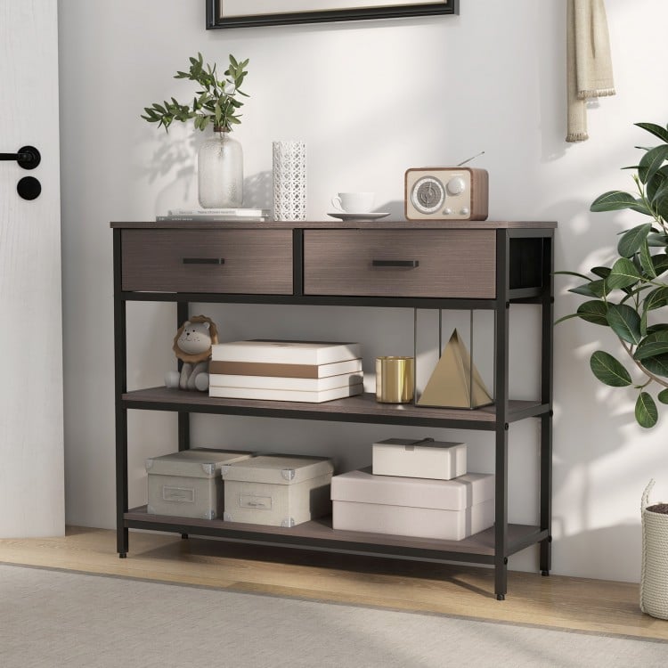 Console Table with Folding Fabric Drawers for Entryway-Gray