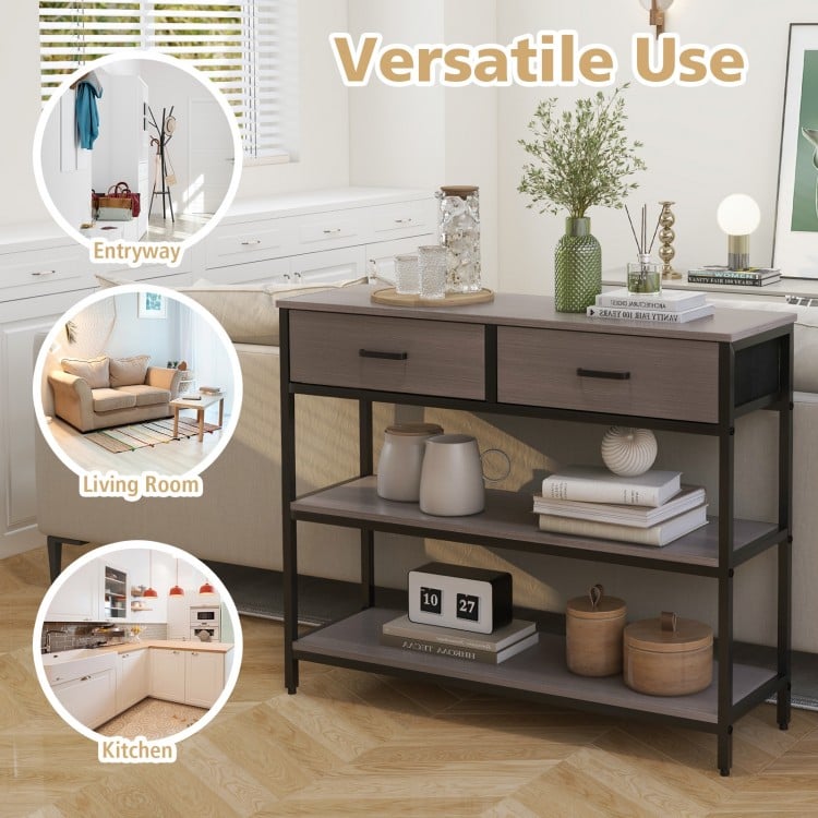 Console Table with Folding Fabric Drawers for Entryway-Gray