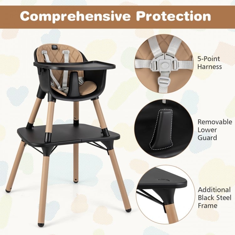 4-in-1 Baby Convertible Toddler Table Chair Set with PU Cushion-Brown