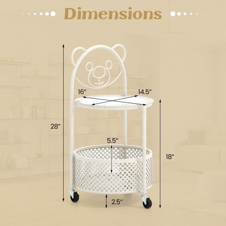 Modern Sofa Side Table on Lockable Wheels for Living Room Bedroom Study-White