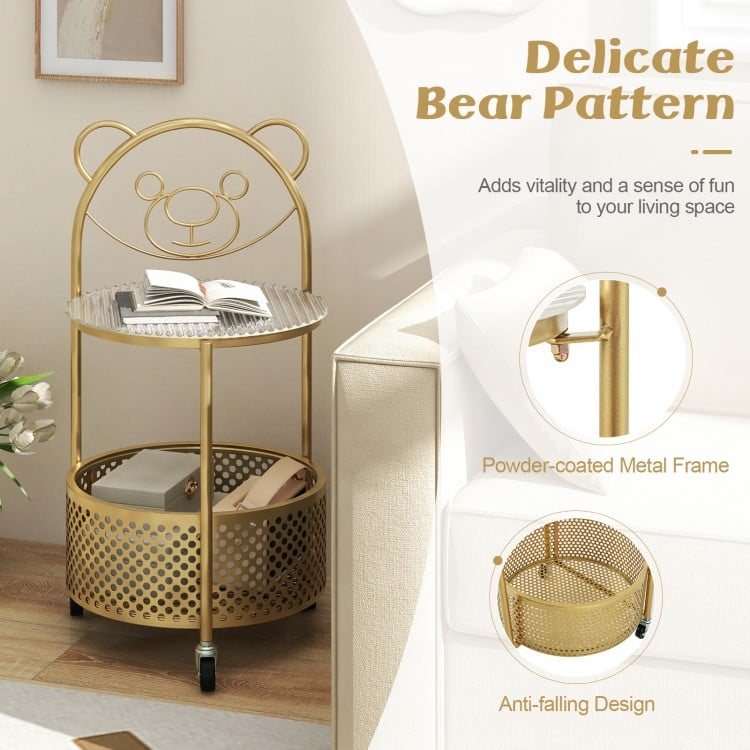 Modern Sofa Side Table on Lockable Wheels for Living Room Bedroom Study-Gold