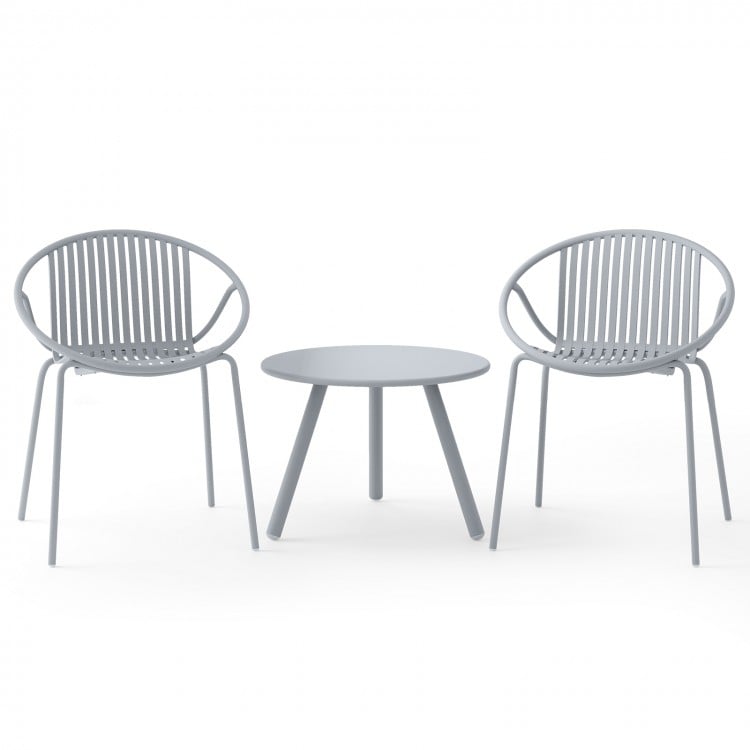 All Weather PP Patio Conversation Set with Round Coffee table and 2 Chairs-Gray