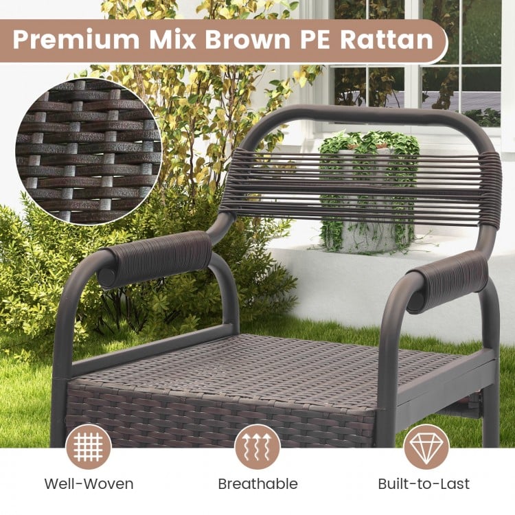 5 Piece Rattan Counter Set with 4 Stools and Polywood Bar Table-Brown