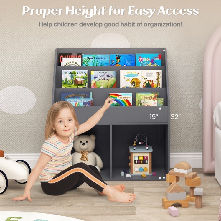 Kids Wooden Bookshelf Bookcase Children Toy Storage Cabinet Organizer-Gray