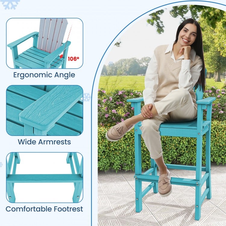 30 Inches Counter Height Outdoor HDPE Bar Stool with Armrests and Footrest-Turquoise