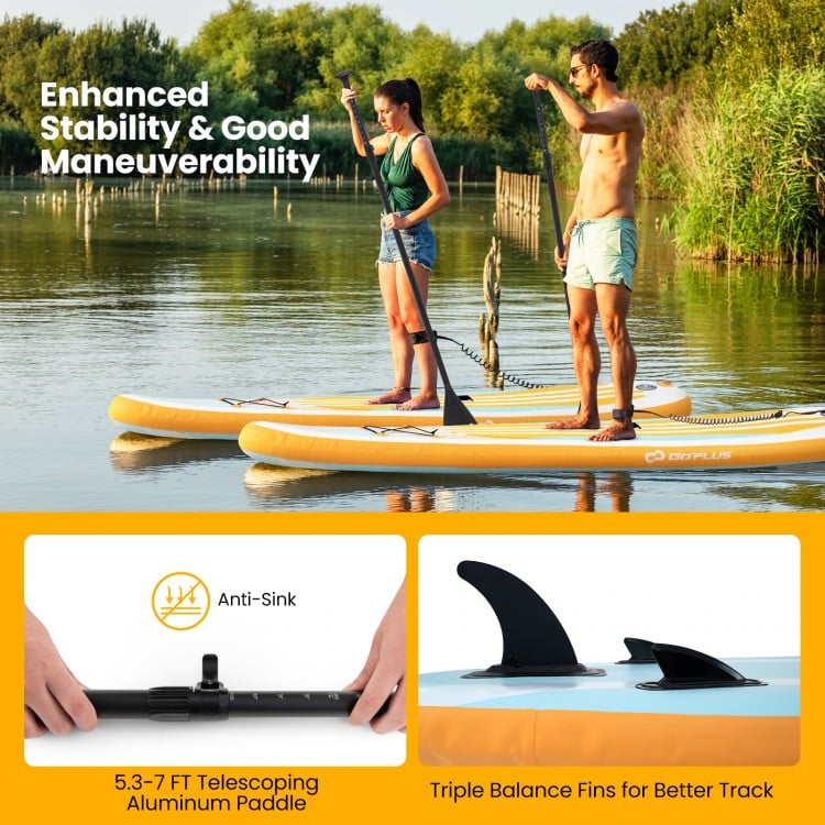 Inflatable Stand up Paddle Board with Adjustable Paddle and 3 Fins for Adults and Youths-L