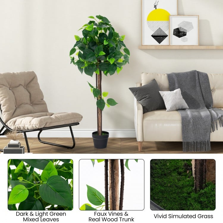 45 Inches Artificial Hydrangea Tree with Real Wood Trunk and Realistic Hydrangea Leaves