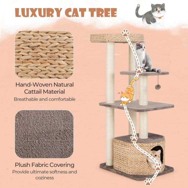 4 Layer Cat Tower with Scratching Posts Condo and Washable Cushions-Coffee